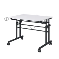 Mobile Writing Desk with Height Adjustment and Headphone Hook, Compact Worktable for Offices and Study Rooms, 35″ L x 23.5″ W x 28″ H, White(m-8)