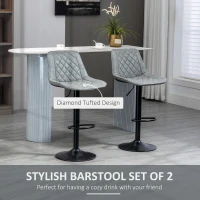 HOMCOM Adjustable Bar Stools Set of 2, Counter Height Barstools with Swivel Seat Round Steel Base and Footrest for Kitchen Counter Dining Room Pub, ‎Grey(m-5)
