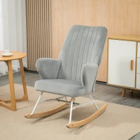 HOMCOM Accent Rocking Chairs, Upholstered Nursery Glider Rocker, Modern Armchair, Wingback Chair for Living Room and Bedroom, Grey(m-3)