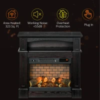 HOMCOM 32" Electric Fireplace with Mantel, Freestanding Heater with LED Log Flame, Shelf and Remote Control, 1400W, Brown(m-8)