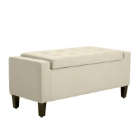 HOMCOM 36" Ottoman with Storage, Storage Ottoman Bench with Lift Top and Rubberwood Legs, Linen Upholstered Entryway Seat with for Living Room, Bedroom, Holds up to 330 lb, Beige(m-1)