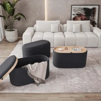 Multi-Functional Storage Ottoman with Reversible Tray Top, Versatile Seat for Living Rooms, 30" L x 15.5" W x 16.5" H, Black(m-1)