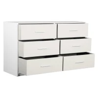 Versatile 6-Drawer Dresser with Water-Resistant Top, Ideal Storage Chest for Bedrooms, Playrooms, Entryways, 44.5" L x 16" W x 26.5" H, White(m-10)