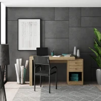 Sleek Expandable Desk with 2 Drawers and Open Bottom Shelf, Modern Home Office Computer Writing Table for Apartment, 47.5" L x 18" W x 29.5" H, Brown(m-1)