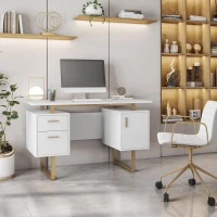 Modern White Desk with 2 Storage Drawers and Cabinet, Sleek Floating Desktop Computer Writing Table for Home Office, 51" L x 23.5" W x 30" H, White(m-1)
