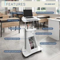 Ergonomic Sit-to-Stand Laptop Cart with Tilting Panel, Storage-Equipped Laptop Stand for Offices, 21.5″ L x 17″ W x 31.5″ H, White(m-4)