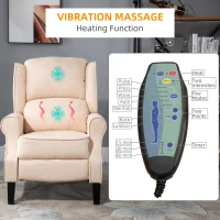 HOMCOM Vibration Massage Recliner Chair for Living Room with Heat,  Wingback Single Sofa, Modern Suede Fabric Push Back Reclining Chair with Footrest, Side Pocket, Beige(m-5)