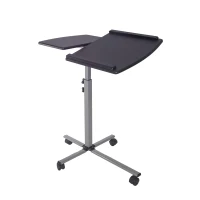 Ergonomic Rolling Laptop Cart with Two Safety Edge-Stoppers, Functional Laptop Stand with Stationary Writing Panel, 30″ L x 22.5″ W x 29.5″ H, Black(m-9)