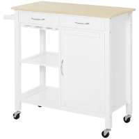 HOMCOM Kitchen Storage Trolley Cart Serving Cart 2 Drawers Wine Glass Rack Towel Rail(m-11)