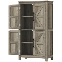 HOMCOM Bathroom Floor Storage Cabinet, Farmhouse Bathroom Cabinet with 4 Doors and Adjustable Shelf, Light Gray(m-1)