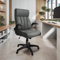 Leather Executive Chair with Ergonomic Curved Back, Versatile Desk Chair for Study Rooms, Conference Rooms, 28.5" L x 28" W x 44.5" H, Gray(m-1)