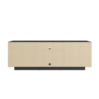 Sleek Modern TV Stand with Patterned Storage Doors, Contemporary Media Entertainment Console for Living Room, 63" L x 14" W x 21.5" H, Black(m-9)