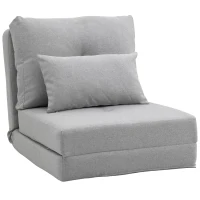 HOMCOM Folding Sofa Bed, Convertible Sleeper Chair with Adjustable Backrest, Metal Frame and Pillow, Upholstered Chair Bed Floor Sofa for Living Room Bedroom, Light Gray(m-11)
