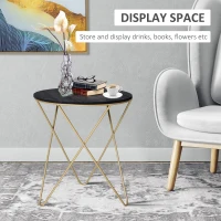 HOMCOM 17" Round Sofa Side Table, Wood Top End Table, Accent Coffee Table with Metal Leg for Living Room, Bedroom, Black and Gold(m-4)