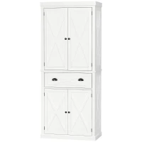 HOMCOM 72" Kitchen Pantry Storage Cabinet, Traditional Freestanding Pantry Cabinet with 4 Doors and 2 Adjustable Shelves, Large Central Drawer, X-Frame, White(m-11)