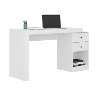 Sleek Expandable Desk with 2 Drawers and Open Bottom Shelf, Modern Home Office Computer Writing Table for Apartment, 47.5" L x 18" W x 29.5" H, White(m-7)