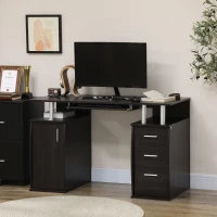 HOMCOM 47" Computer Desk with Keyboard Tray and Storage Drawers, Home Office Workstation Table with Storage Shelves, Dark Brown Wood Grain(m-2)