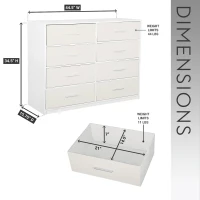 Roomy 8-Drawer Dresser with Water-Resistant Top, Ideal Storage Chest for Bedrooms, Living Rooms, TV Stand, 44.5" L x 16" W x 34.5" H, White(m-3)