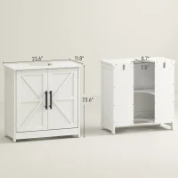 HOMCOM Farmhouse Pedestal Sink Storage Cabinet, Bathroom Sink Cabinet with 2 Barn Doors and Adjustable Shelf, White(m-3)