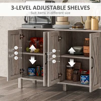HOMCOM Sideboard Buffet with 4 Barn Doors and 2 Adjustable Shelves, Kitchen Buffet Cabinet for Living Room, Hallway, Gray(m-5)