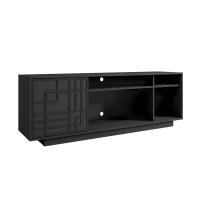 Contemporary Floating TV Stand with Patterned Cabinet Door, Modern Media Entertainment Console for Living Room, 63" L x 14" W x 21" H, Black(m-2)