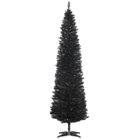 HOMCOM 7ft Unlit Pencil Artificial Christmas Tree with Realistic Branches and 499 Tips, Plastic Base, Black