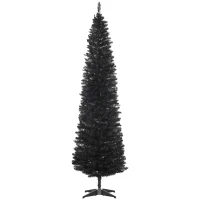 HOMCOM 7ft Unlit Pencil Artificial Christmas Tree with Realistic Branches and 499 Tips, Plastic Base, Black(m-1)