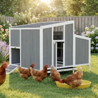 PawHut Chicken Coop, Wooden Chicken House for 4-6 Hens, Outdoor Hen House with Nesting Box, Pull-Out Tray and Weatherproof Roof(m-2)