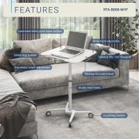Adjustable Laptop Stand with Top Tilt Control Lever, Mobile Laptop Table for Bedrooms and Living Rooms, 27.5″ L x 18″ W x 30″ H, White(m-4)