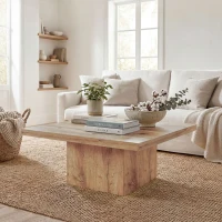 HOMCOM Square Coffee Table, Center Table with 1.6" Thick Tabletop, Light Brown(m-8)