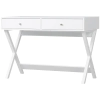 HOMCOM Modern Writing Desk, White Computer Desk, Vanity Makeup Table with Two Drawers, X-shaped Leg for Home Office, Bedroom(m-17)