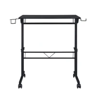 Mobile Writing Desk with Height Adjustment and Headphone Hook, Compact Worktable for Offices and Study Rooms, 35″ L x 23.5″ W x 28″ H, Black(m-14)