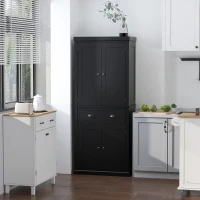 HOMCOM 72.5" Kitchen Cabinet, Pantry Storage Cabinet with Doors and Shelves, Freestanding Food Pantry Cabinet, Black(m-2)
