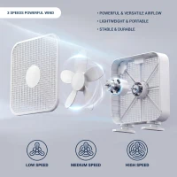 Powerful 20" Box Fan with 3 Adjustable Speed Settings, Lightweight High-Velocity Air Circulation Floor Fan for Home, 21" L x 4" W x 21" H, White(m-6)