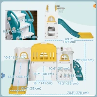 Qaba 9 in 1 Toddler Slide with Basketball Hoop, Climber, Telescope, Tunnel, Steering Wheel, for 1-3 Years, Yellow(m-3)