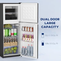 HOMCOM Double Door Mini Fridge with Freezer, 4.6 Cu.Ft Small Refrigerator with Thermostat, Shelves, Reversible Door, Black(m-4)