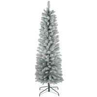 HOMCOM 6ft Artificial Christmas Tree, Snow Flocked Branches, Metal Base, Pencil Xmas Tree(m-11)