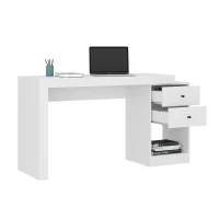 Sleek Expandable Desk with 2 Drawers and Open Bottom Shelf, Modern Home Office Computer Writing Table for Apartment, 47.5" L x 18" W x 29.5" H, White(m-8)