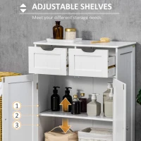 kleankin Bathroom Cabinet, Bathroom Storage Cabinet with 2 Drawers, Adjustable Shelf for Living Room, Entryway, White(m-5)