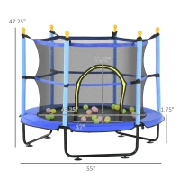 Qaba 4.6' Trampoline for Kids with Safety Enclosure & Ball Pit, Blue(m-3)