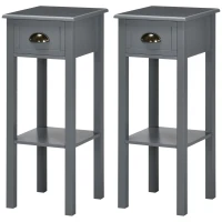 HOMCOM 2-Tier Nightstand, Side Table with Drawer and Shelf for Living Room or Bedroom, Set of 2, Gray(m-1)