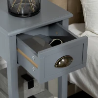 HOMCOM 2-Tier Nightstand, Side Table with Drawer and Shelf for Living Room or Bedroom, Set of 2, Gray(m-9)