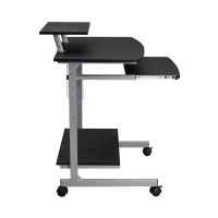 Compact Computer Cart with Adjustable Shelf and Slide-Out Keyboard, Space-Saving Desk for Dorms, 28.5" L x 20.5" W x 35.5" H, Black(m-14)