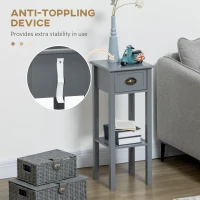 HOMCOM 2-Tier Nightstand, Side Table with Drawer and Shelf for Living Room or Bedroom, Set of 2, Gray(m-6)