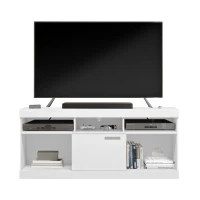 Sleek White TV Stand with Centered Sliding Door, Modern Media Entertainment Console Center for Living Room, 61" L x 15.5" W x 27" H, White(m-6)