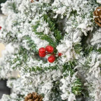 HOMCOM 7.5' Pencil Snow Flocked Artificial Christmas Tree with 600 Pine Realistic Branches, Pine Cones, Red Berries, Green(m-9)
