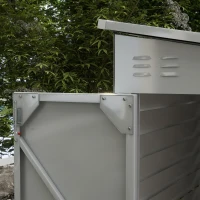 Outsunny 4.6' x 9' Steel Outdoor Storage Shed, Lean to Shed with Foundation Kit, Lockable Doors, Gloves and 2 Vents, White(m-11)