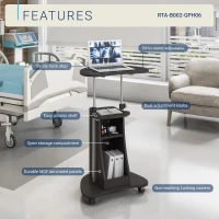 Adjustable Sit-to-Stand Laptop Cart with Dual Adjustment Knobs, Mobile Workstation for Offices, 21" L x 16″ W x 28″ H, Black(m-4)