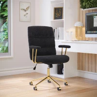 Chic Boucle Office Chair with Foam-Padded Back and Seat, Height-Adjustable Desk Chair for Studies Offices, 26" L x 26.5" W x 42.5" H, Black(m-1)