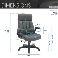 Leather Executive Chair with Ergonomic Curved Back, Versatile Desk Chair for Study Rooms, Conference Rooms, 28.5" L x 28" W x 44.5" H, Gray(m-3)